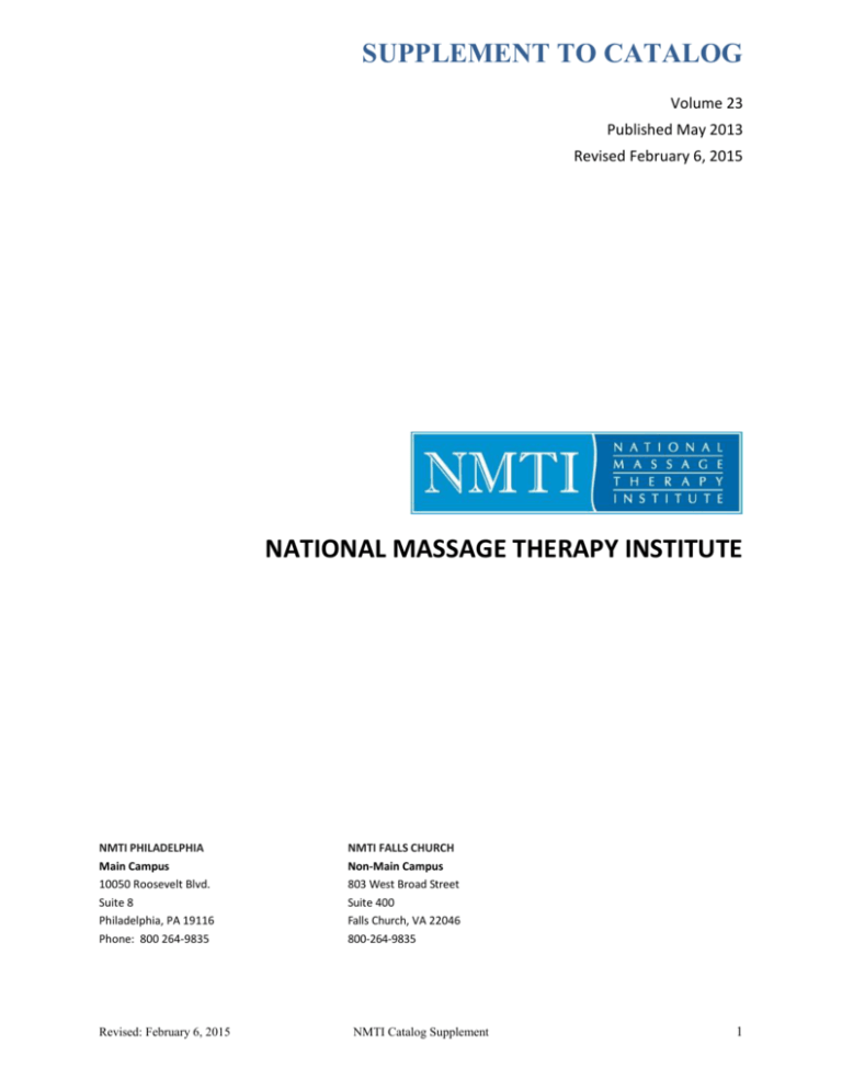 National Massage Therapy Institute Supplement To Catalog