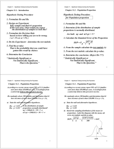 Hypothesis Testing Procedure 1. Formulate Ho and Ha 2. Design an