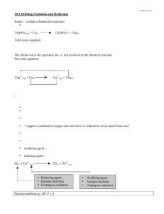 10.1 Defining Oxidation and Reduction Redox – oxidation