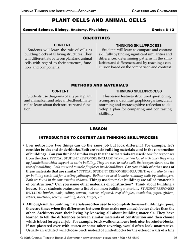 similarities and differences in plant and animal cells