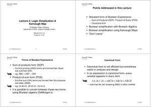 Lecture 5: Logic Simplication & Karnaugh Map Points Addressed in