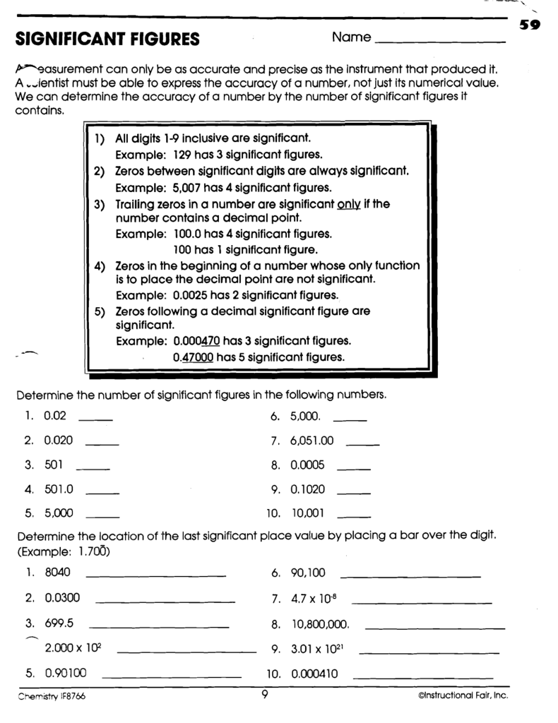 Significant Figures Worksheet Answers