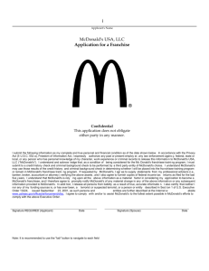 McDonald's USA, LLC Application for a Franchise