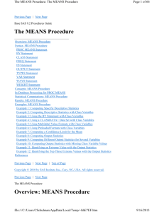 The MEANS Procedure Overview: MEANS Procedure