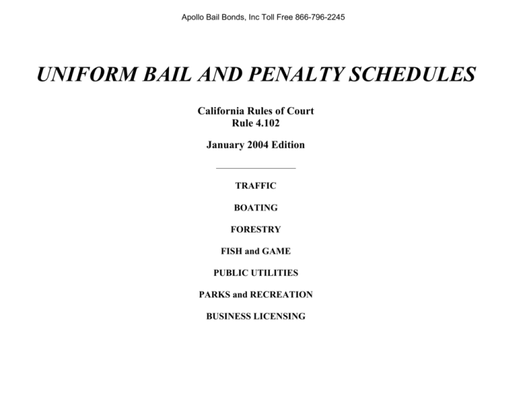 Uniform Bail And Penalty Schedules