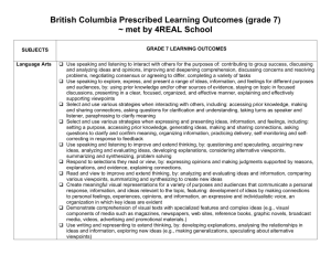 British Columbia Prescribed Learning Outcomes (grade 7