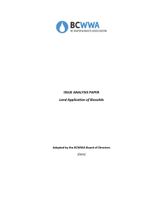 ISSUE ANALYSIS PAPER Land Application of Biosolids