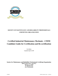 CIMM Study Guide - Society for Maintenance & Reliability