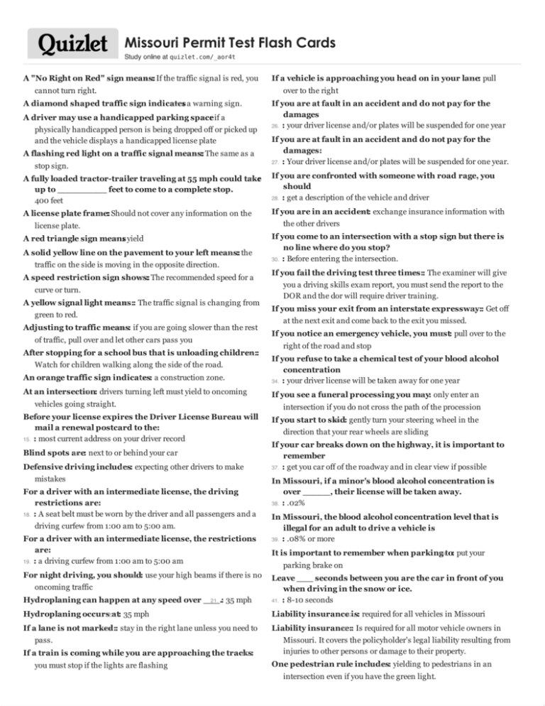 missouri driving test checklist