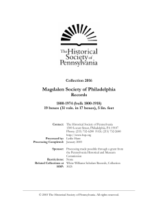 Magdalen Society of Philadelphia - Historical Society of Pennsylvania