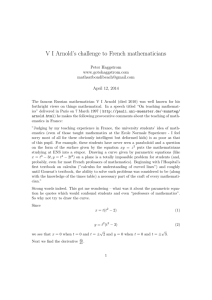 V I Arnold's challenge to French mathematicians