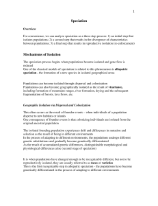 Speciation Mechanisms of Isolation - University of Evansville Faculty