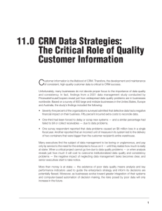 11.0 CRM Data Strategies: The Critical Role of Quality