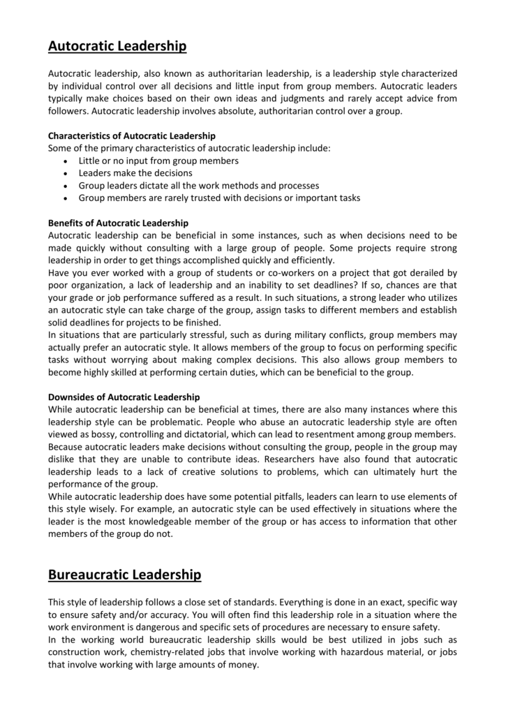 characteristics of bureaucratic leadership