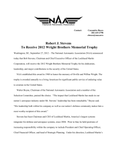 Robert J. Stevens To Receive 2012 Wright Brothers Memorial Trophy