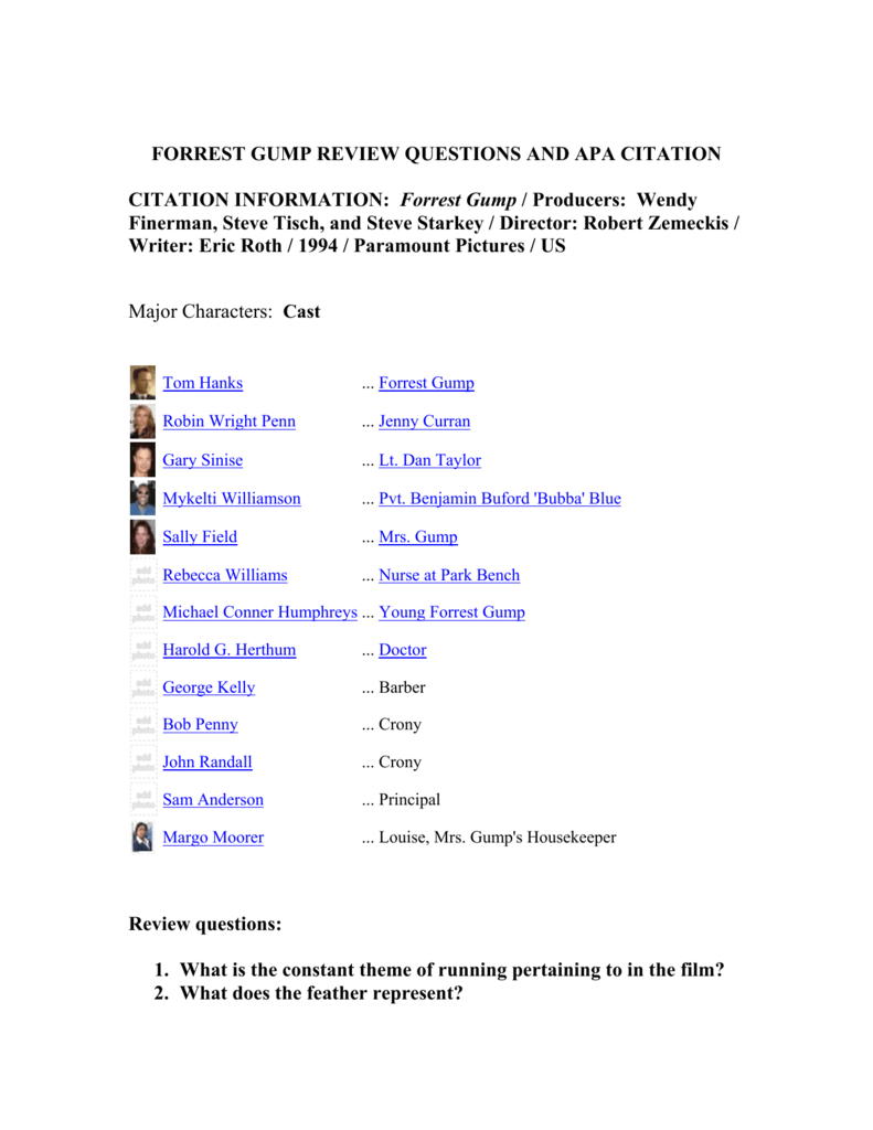 Forrest Gump Review Questions And Apa Citation