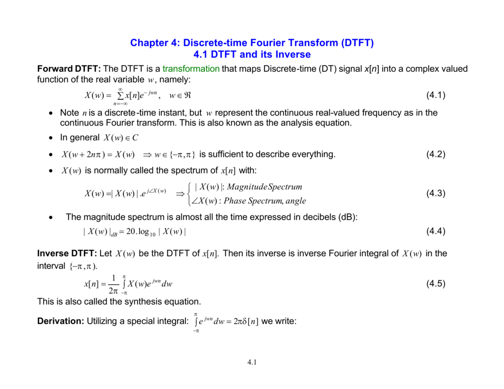 Chapter 4 Discrete Time Fourier Transform Dtft 4 1 Dtft And Its