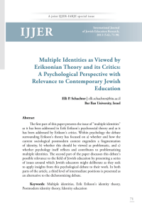 Multiple Identities as Viewed by Eriksonian Theory and its Critics: A