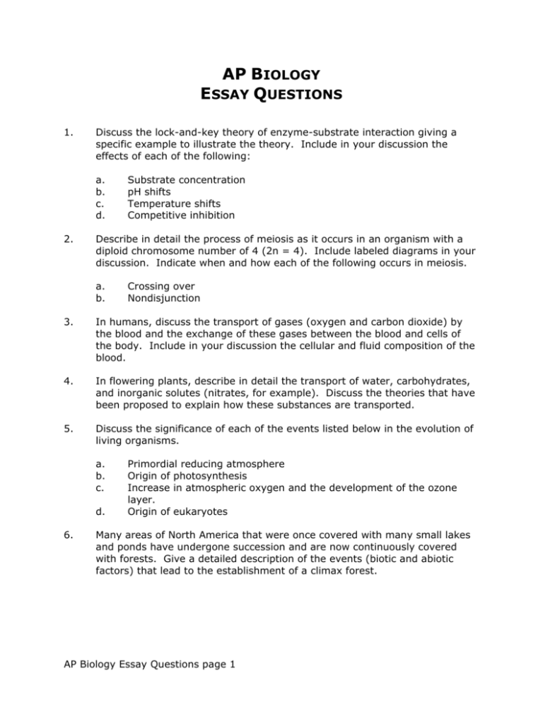 ap biology essay questions by topic