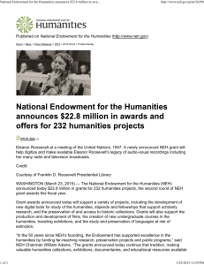 National Endowment for the Humanities announces $22