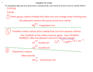 NAMES OF IONS CATIONS 3 kinds: Main group cations (metals that