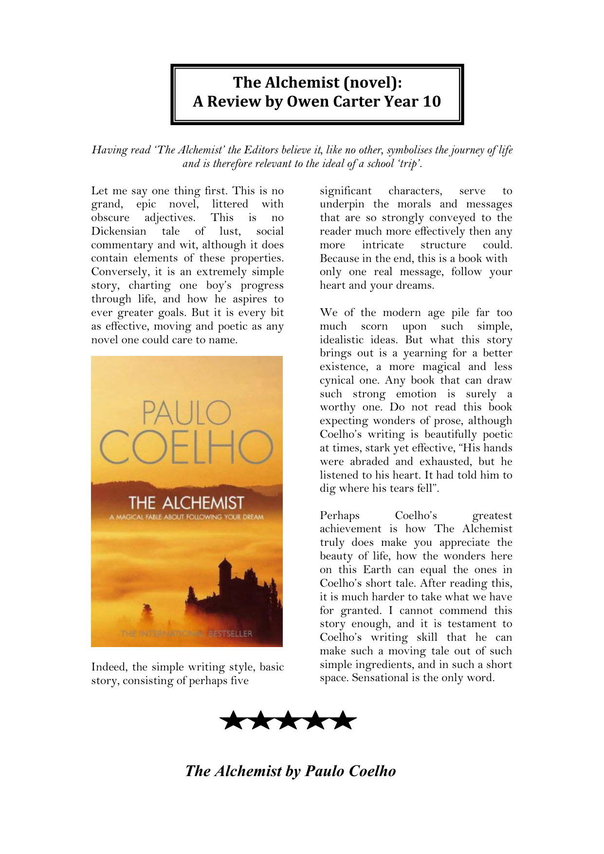 Book Review Paulo Coelho The Alchemist