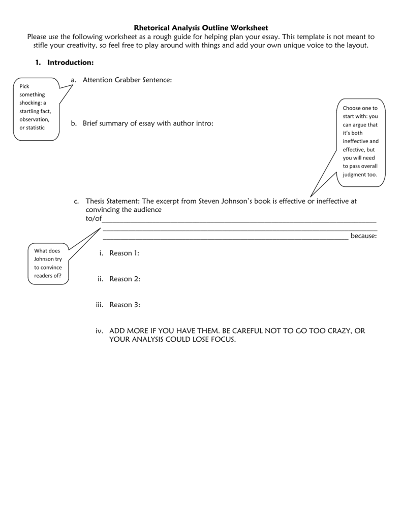 Rhetorical Analysis Outline Worksheet Please use the following Inside Rhetorical Analysis Outline Worksheet