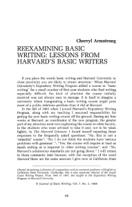 REEXAMINING BASIC WRITING: LESSONS FROM HARVARD'S
