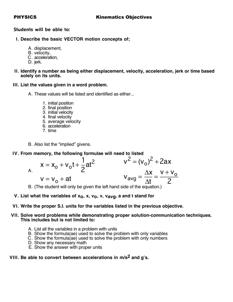 Kinematics Worksheet Regarding Kinematics Worksheet With Answers