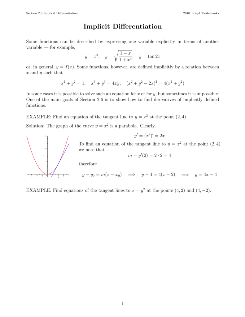 Implicit Differentiation Worksheet Doc - Thekidsworksheet