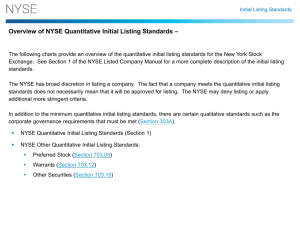 Overview of NYSE Quantitative Initial Listing Standards –