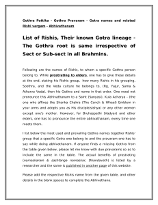 List of Rishis, Their known Gotra lineage