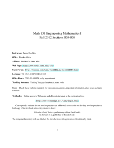 Math 151 Engineering Mathematics I Fall 2012 Sections 805-808
