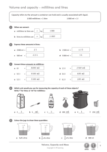 Volume and capacity – millilitres and litres
