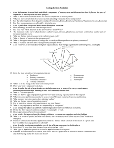 Ecology Review Worksheet • I can differentiate between biotic and