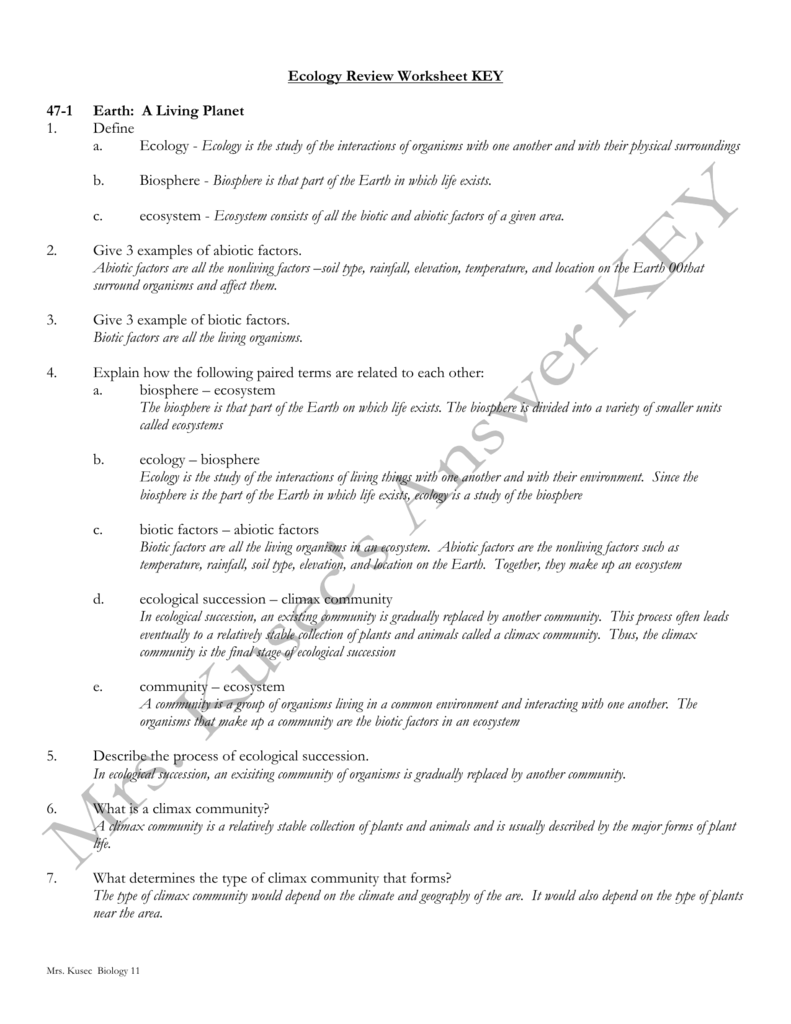 Ecology Review Worksheet 1