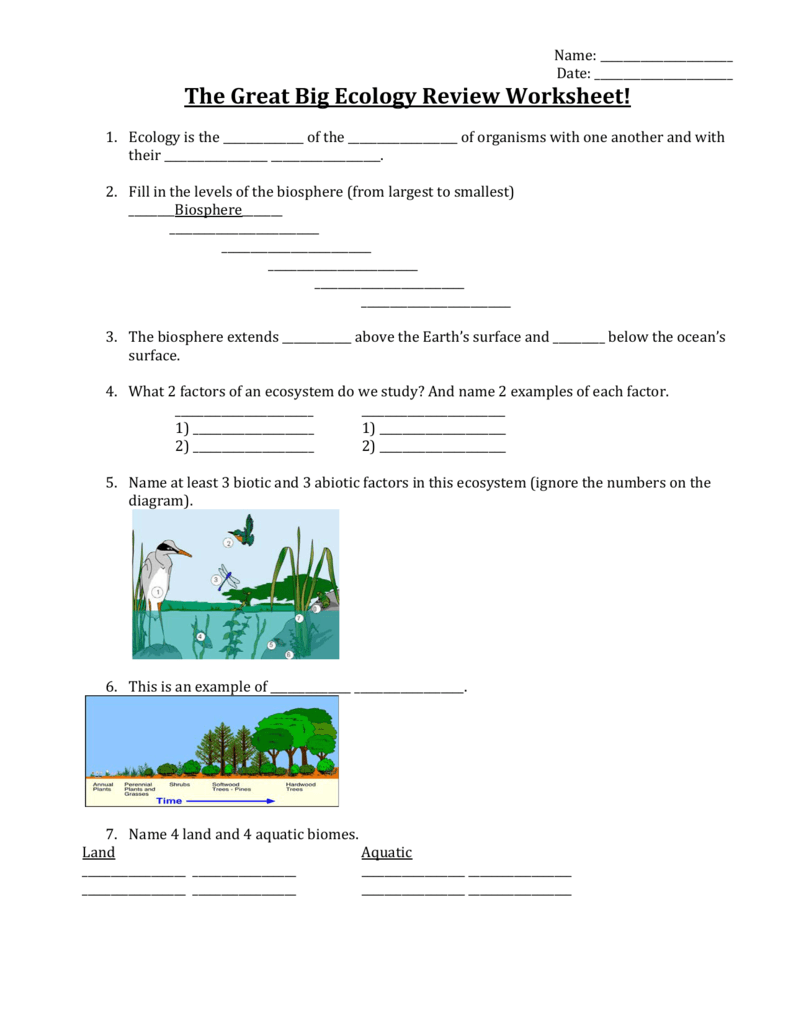 Ecology Review Worksheet Number One