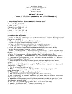 Practice Worksheet Lecture 6 : Ecological communities and