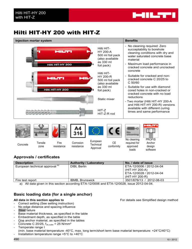 Hilti HIT-HY 200 with HIT-Z