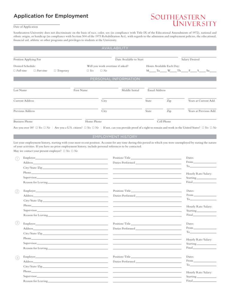 Application For Employment