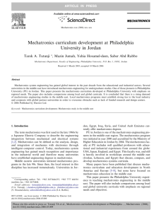 Mechatronics curriculum development at Philadelphia University in