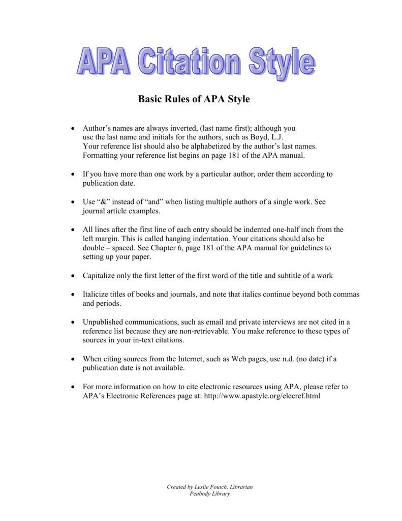 Basic Rules Of APA Style