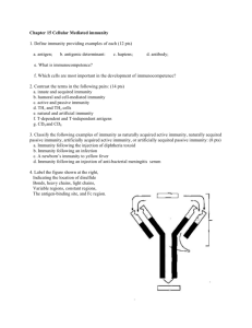 Chapter 15 Cellular Mediated immunity 1. Define immunity providing