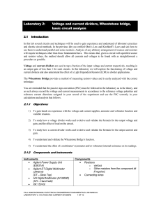 Laboratory 2: Voltage and current dividers, Wheatstone bridge