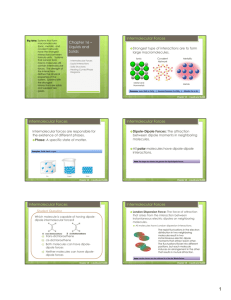 Chapter 16 – Liquids and Solids Intermolecular Forces