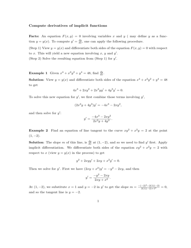 Compute Derivatives Of Implicit Functions