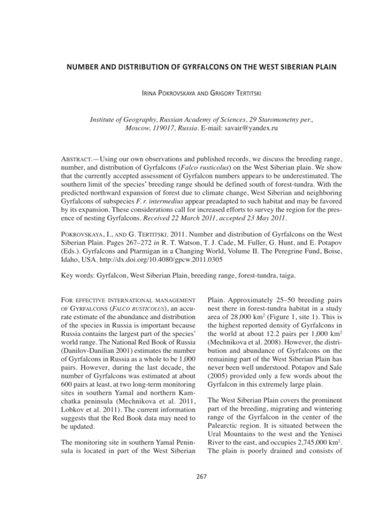 Number and Distribution of Gyrfalcons on the West Siberian Plain.