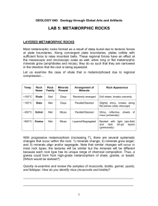 lab 5: metamorphic rocks