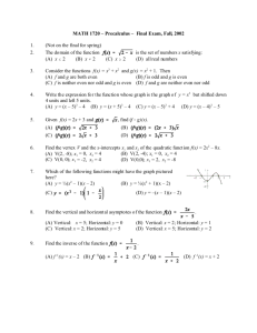 MATH 1720 – Precalculus – Final Exam, Fall, 2002