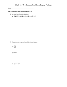 Math 11 ~ Pre-Calculus Final Exam Review Package